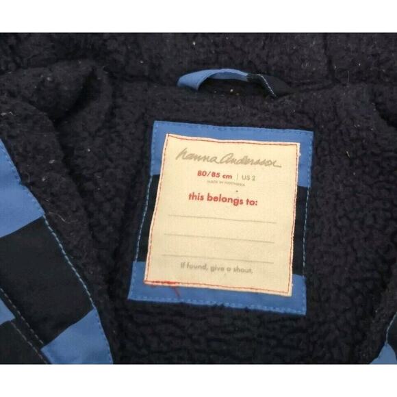 Hanna Andersson Fleece Lined Anorak Aviator Jacket Hooded Navy/Blue Striped 2yrs - Picture 5 of 7